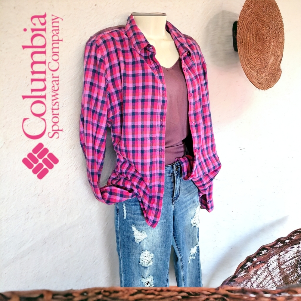 Columbia pink plaid flannel button-down shirt size xl